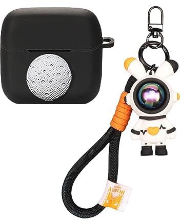 Cartoon Silicion Earphones Case Compatible with Skullcandy Mod, Cute Wireless Bluetooth Shockproof Protector Cover Earphone Charging Box with Keychain (Black B)