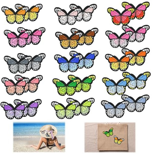 VCRANONR 30 Stück Schmetterling Patches, 7,4x4,5cm Patches Sticker zum Aufbügeln auf Stoff, Stickerei Aufnäher, DIY Bügelflicken Set, Dekoration Bestickte Patches, Handwerk Bügelbilder Aufnäher Blumen