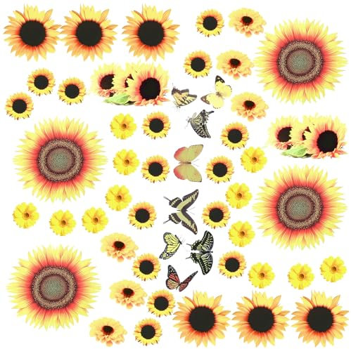 71 Stück Mülltonnenaufkleber Blumen Sonnenblumen Aufkleber Deko Selbstklebend Mülleimer Aufkleber Wasserdichte Blume Schmetterling Aufkleber zum Dekorieren von Wänd Kühlschrank Tür Mülleimer