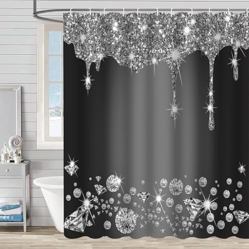 FAIRYGATE Shower Curtains Popular Bath Bathroom Luxury Glamorous Fabric Modern Shower Curtain Unique Design Bling Silver B8312