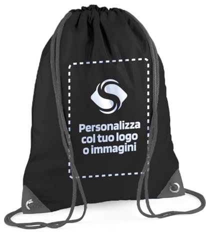 Stampasi Zaino a Sacca Chiusura con Coulisse in Nylon Personalizzabile 33x45cm con Doppia Corda di Chiusura Ideale per Sport Palestra Tempo Libero Adulti Bambini e Gadget Promozionale (Nero)