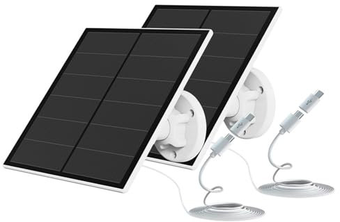 5W Panneau Solaire pour Caméra de Sécurité, Chargeur Solaire pour Caméra Extérieure à Batterie Rechargeable DC 5V, avec port Micro USB, Adaptateur USB-C, IP65 Waterproof, 2 Pack