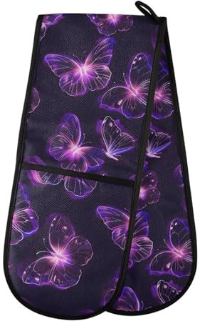 Double Oven Gloves Purple Butterfly Heat Resistant Pot Holder Oven Mitt Gloves for BBQ Cooking Baking Grilling Microwave