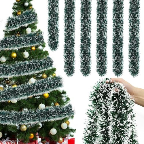 6 Pezzi Ghirlanda Albero di Natal,12M Ghirlanda Tinsel di Natale, Ghirlanda Natalizia, Festoni Natalizi, Ghirlanda di Orpelli Natalizi, Ghirlande Metalliche per Albero di Natale per Interni e Esterni
