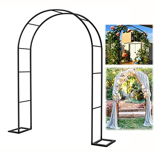 Pergolato da giardino in metallo nero per varie piante rampicanti con basi, traliccio extra alto per uve, arco per matrimonio (larghezza 80 x altezza 200 cm)