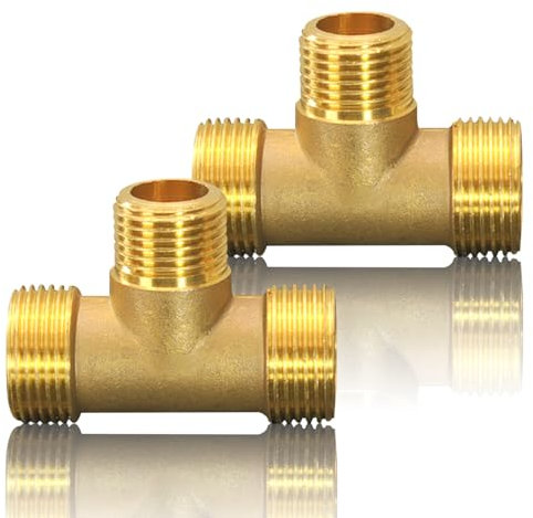 2 Stück T-Stück Messing 3/4, G3/4 Zoll (Ø25,7mm) Messing T-Stück 90° AG/AG/AG, Abzweig Verteilerstück Außengewinde, DN20 T-stück Wasseranschluss für Trinkwasser Geeignet