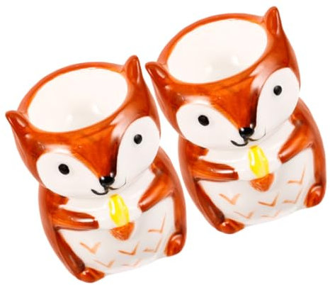 KITANDOVE 2pcs Cute Ceramic Fox Egg Cups for Boiled Eggs Porcelain Stand Holders for Breakfast Brunch Light Brown Kitchen Utensils Creative Home Decor