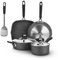 Set pentole e padelle KASANOVA New Petra Dark, antiaderente, induzione e forno fino a 180°C, con presina e cucchiaio (7, Pezzi)