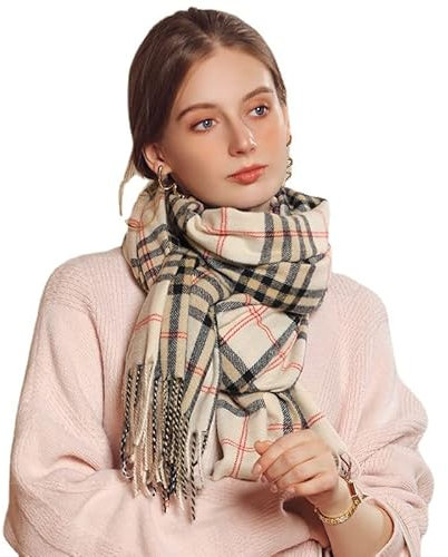 JIAHAOS Schal Für Männer Frauen Multikolen Weiche Klassische Tartan -Karierte Hals Winter Warmes Schals-beige-70 * 180 cm