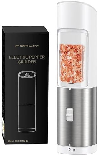 FORLIM Molinillo Eléctrico de sal y pimienta, Molinillo de pimienta Automático con Grosor Ajustable,Funciona con una sola mano,1 pieza (Blanco)