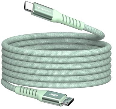 Verbatim Sync & Charge 60 W Ladekabel USB C PD 3.0, USB C auf USB C Kabel 120 cm, Schnellladekabel kompatibel mit iPhone 16 Pro Max, iPhone 15, Samsung, MacBook Air, iPad, Pixel 9, robust, Grün