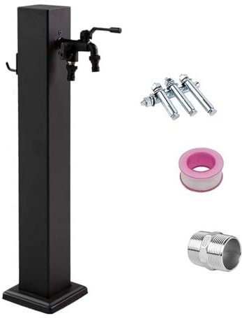 RTTZBOZ Colonna d'Acqua da Giardino Quadrata Verticale in Acciaio Inossidabile 304 con Rubinetto e Supporto per Tubo Flessibile, Rubinetto Indipendente(60cm/24in)