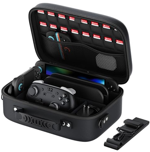 Mozuper Switch 2 Case for Nintendo Switch 2 (2025), Hard Shell Soft Lining Custom Partition All in One Carrying Case with 16 Game Card Slots, for Switch 2 Pro Controller Accessories Black