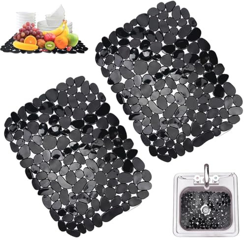 Spülbeckenmatte, 2 Stück Abtropffläche für die Küchenspüle, 40 x 30 cm SpüLbeckeneinlage, Kieselstein-Abtropfmatte für Küchenspülenboden