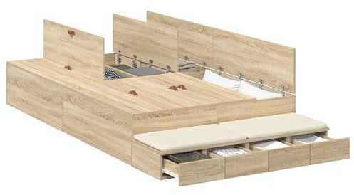 vidaXL Stauraum-Bettgestell Sonoma Eiche 120X190 cm Holzwerkstoff Viel Stauraum Modernes Design Einfache Montage Innen Schlafzimmermöbel Betten mit Schubladen Kompakt Robust Erwachsene Stylisch