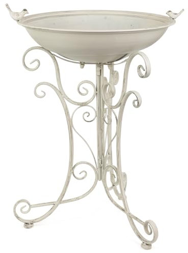 Moritz Vogeltränke XL Vogelbad weiß mit kleinem Vogel auf der Wasserschale Höhe 72cm stehend Vogelbecken Wassertränke verziert Garten frostsicher