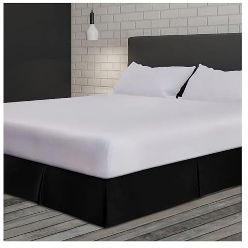 Cache-sommier ajusté sur mesure, design plissé doux et confortable, tissu infroissable, chute de 38,1 cm, noir élégant, parfait pour lits de 140 x 190 x 35 cm