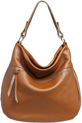 Caspar Klassisch sportliche Leder Schultertasche Mini Shopper Damen Handtasche - PREMIUM LINE - Modell No.795 - Made in Italy, Farbe:cognac, Accessoires:One Size