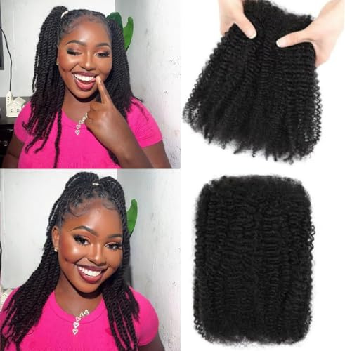 Datanala Afro Kinkys Bulk Human Hair 100% 14Inch 50g Human Hair Afro Kinky-Curly Bulk for Mini Twist For Dreadlocks Extensions, Locs Repair, Crochet Braiding Hair (Natural Black (Pack of 1))