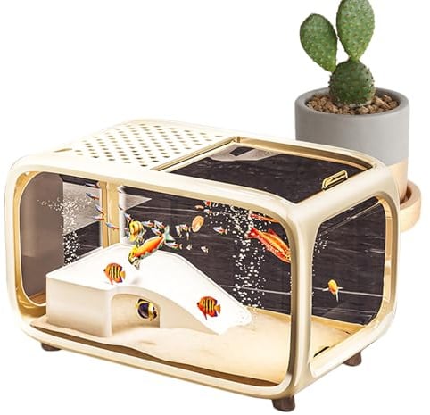 Aquarium Komplett-Set - 40cm Fischtank Aquarium Starterkit Acryl | Goldfischglas Bruchsicherer Kunststoff Fischschale Mit Fütterungsloch Deckeldesign Für Wohnzimmer Büro Dekoration