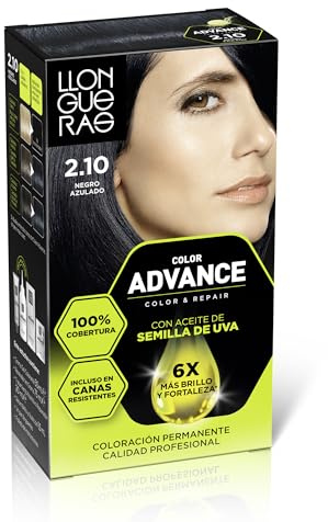 Llongueras Color Advance Tinte Pelo Mujer - Tono 2.10 Negro Azulado | Coloración Permanente, 100% Cobertura Incluso En Canas Resistentes, Calidad Profesional, 6 veces más brillo y fortaleza