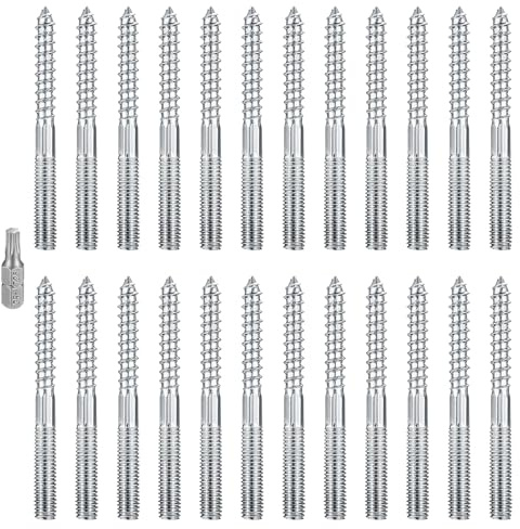 YFLeomry 24 Stück Stockschrauben M8, M8x80mm Torx Stockschraube | Doppelgewindeschrauben, Schraubstifte Gewindestifte, Holzschrauben Zubehör, Stahl Verzinkt,für die Möbelmontage