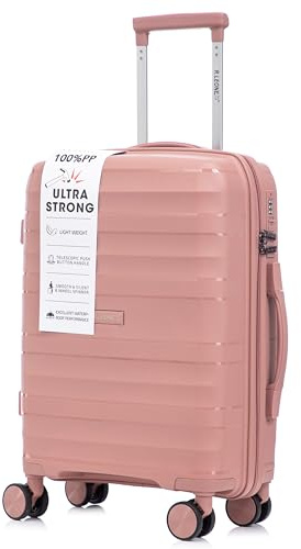 R.Leone Valigia da 1 Fino a Set 3 Bagaglio a mano 55x40x20 Ryanair, Medio, Grande Ultra Strong Antiurto Trolley leggero 8 ruote Polipropilene 9180 (Rosa, S Bagaglio a mano)