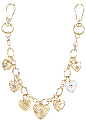 Telooco Gold Taschenanhänger Damen Herzanhänger Bag Charm Taschenketten | Goldene Dekorative Taschenketten für Handtaschen Schultertasche Schlüsselanhänger Aesthetic Taschen Anhänger für Damen Frauen