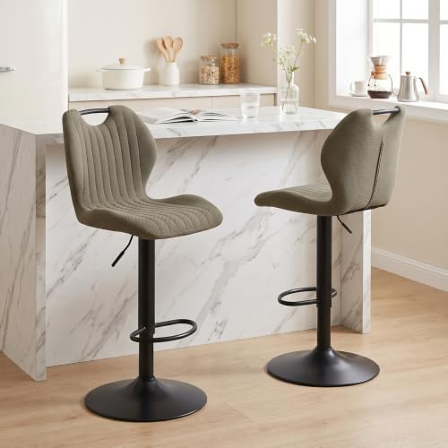 WAFTING Barhocker 360° drehbar Höhenverstellbar, 2er Set, Braun | Sitzhöhe 60-80 cm, Fußstütze und Rückenlehne, belastbar bis 130 kg, für Kücheninsel, Theke und Essecke