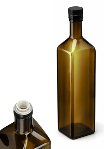 Devitre 1 botella de aceite de 1 l con vertedor, botella de cristal marrón, incluye etiqueta