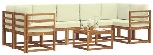 vidaXL Outdoor-Sofagarnitur mit Kissen 8 pcs Natur und Creme, Sofa-Set aus Akazienholz für draußen, modernes modulares Design, Loungemöbel für die Terrasse, Flexibles Garten-Sofa, Garten-Lounger