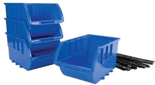 PERFORMANCE TOOL W5196 Large Stackable Storage Trays - Adjustable for Vertical or Horizontal Position, Blue, Pack of 4