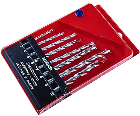 Amtech - 8pc masonry drill bit set, everyday brick/block jobs, fits most drills, durable plastic case, sizes 3 10mm