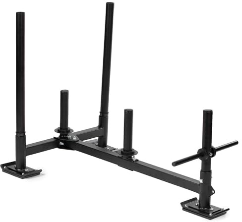 Titan Fitness High-Low Push Pull Drag Sled for Speed Training and Agility, 600 LB Capacity, Use on Grass, Turf, Concrete or Asphalt, Fits Olympic Weight Plates (Sled with (3) UHMW Plastic Ski Liners)