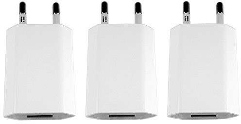 [i!®] 3X USB Netzteil Set Ladegerät Steckdosenadapter Stecker 5V/1A kompatibel mit [Universal | Apple iPhone XS X 8 7 6 5 SE | iPad | Samsung Galaxy | Handy | Tablet | Smartphone] weiß