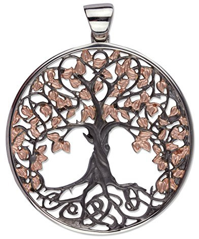 Amulett Lebensbaum Baum des Lebens 925 Sterling Silber rotgold beschichtet und schwarz rhodiniert