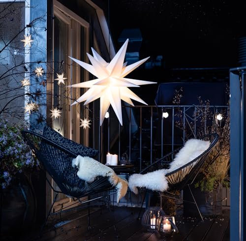 STEINFIGURENWELT GIEBEN 3D WEIHNACHTSSTERN beleuchtet Ø 55 cm 18 Zacken LEUCHTSTERN Außenstern Faltstern Adventsstern wetterfest für außen und innen 4m Kabel wetterfest von Dekowelt (Weiß)