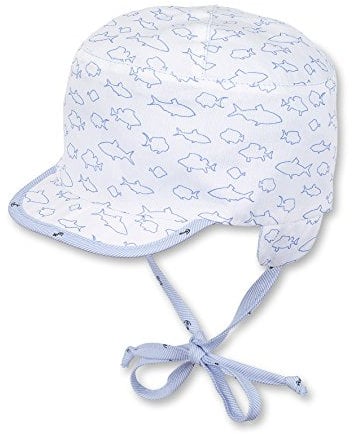 Sterntaler - Baby Jungen Wende-Schirmmütze zum Binden mit Ohrenschutz Fische/Anker, weiss - 1601825, Größe 45