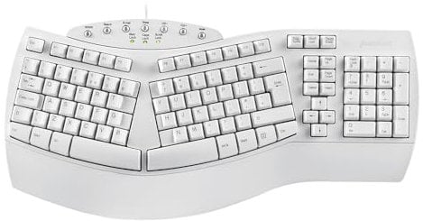 perixx PERIBOARD-512 Wired Ergonomic Natural Split Keyboard with 7 Multimedia Keys, White, UK Layout