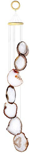 KYEYGWO Natürlicher Achat Scheiben Geode Windspiel Sun Catcher KristallsteinGlockenspiel Artwork für Hausgarten Dekoration 70-85 cm
