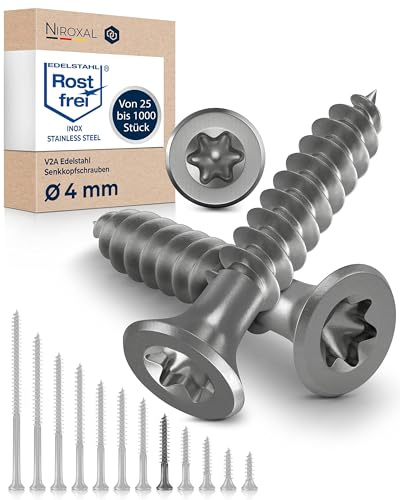 Vis à bois inox A2 V2A H2 Torx TX tête fraisée 90° filetage total 4x35 mm – 1000 pcs