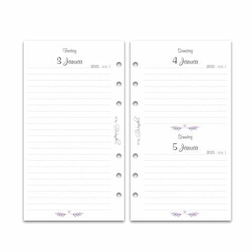 SinnWunder® Premium Kalendereinlagen 2025 - Tages-Kalender mit 1 Tag pro Seite – Größe Personal – 6-fach-Lochung – VintageSinn