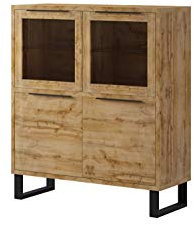 Furniture24 Vitrine Halle 42 Wohnzimmerschrank, Highboard, Standvitrine, Schrank, Vitrinenschrank mit 4 Türen in Wotan Eiche Dekor
