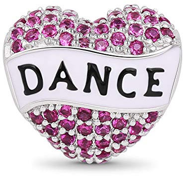GNOCE Herz Charm Perle aus 925 Sterling Silber mit Lila Zirkonia Begeisterte Show Charms mit Dance Gravur Passt Alle Armbänder und Halsketten Geschenk für Tänzer