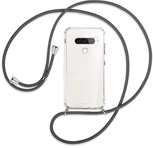 mtb more energy® Handykette kompatibel mit LG G8S ThinQ (LM-G810, 6.21'') - dunkelgrau - Smartphone Hülle zum Umhängen - Anti Shock Full TPU Case