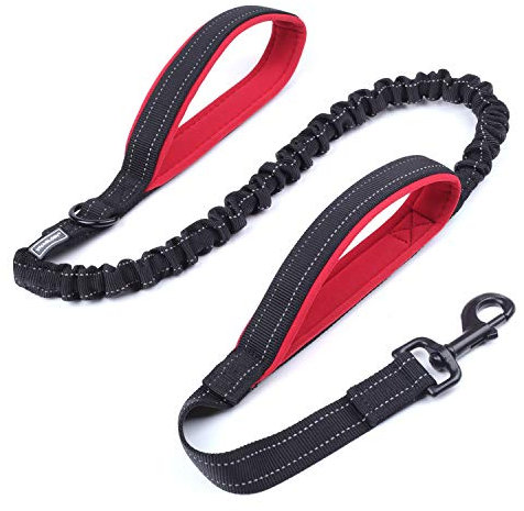 VIVAGLORY Hundeleine mit 2 gepolsterten Griffen und doppeltem Griff für Training und Spazierengehen, Bungee-Anti-Zieh-Leine für Haustiere, die ziehen, 1,2 m x 2,5 cm, Schwarz