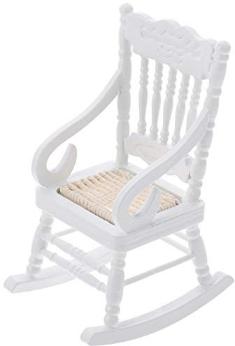 Toddmomy Holz Miniatur Schaukelstuhl 1:12 Maßstab Vintage Puppenhaus Zubehör Winzige Möbel Modell für Puppen Zimmer Bett Zimmer Actionfiguren Zubehör Weiß