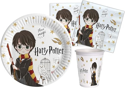 Kit Coordinato per Feste Compleanno Piatti, Bicchieri e Tovaglioli Carta FSC compostabile Kit Party (per 16 Persone)