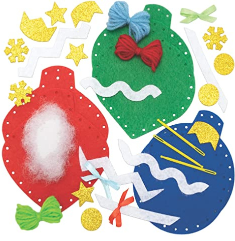 Baker Ross FC151 Weihnachtskugel Nähset für Kinder - 3er Pack, Bastelset zum Nähen für Kinder, Weihnachtsbastelsets, Bastelideen für Weihnachten, Weihnachtsgeschenke für Kinder