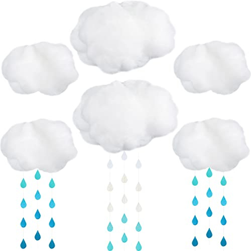 14 Stück künstliche Wolken-Requisiten, Wolken, Deckendekoration, Wolken für Dekoration mit Papier-Regentropfen, Dekorationen für DIY, dekorative hängende Ornamente, Zuhause, Party, Show-Dekoration